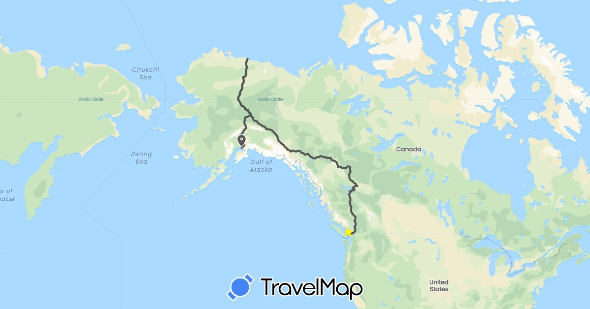 TravelMap itinerary: motorbike, motorcycle in Canada, United States (North America)